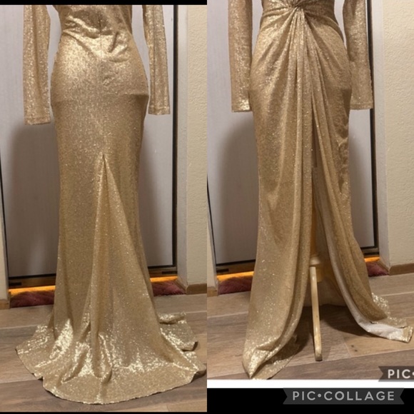 Sold 🎈Sequined open front low plunge gown gold size M - Picture 15 of 17